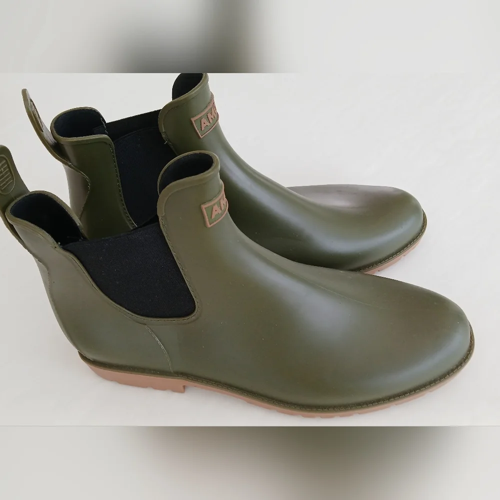 AMOJI Waterproof Slip‑On Rain Booties – Olive Green – Size 28 (Unisex)
